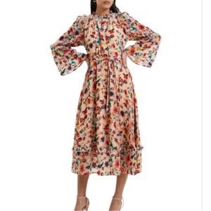 French Connection Floral Multicolor Maxi Dress w/ Velvet Floral Appliqué (XL/12)
